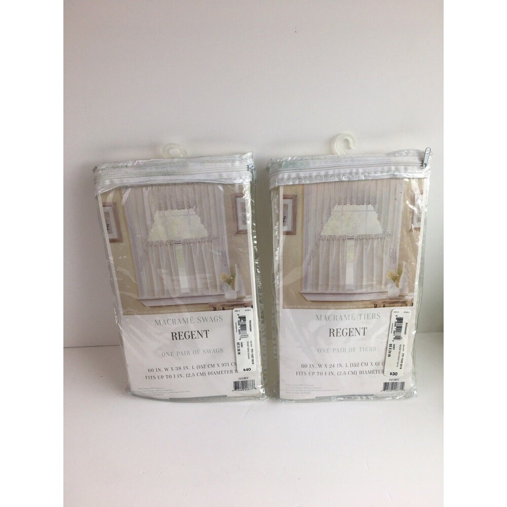 Ivory Window Curtain Set Regent Macrame SWAGS 60”x38” & TIERS 60”x24" New